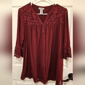 Catherines Women's Maroon Lace Blouse